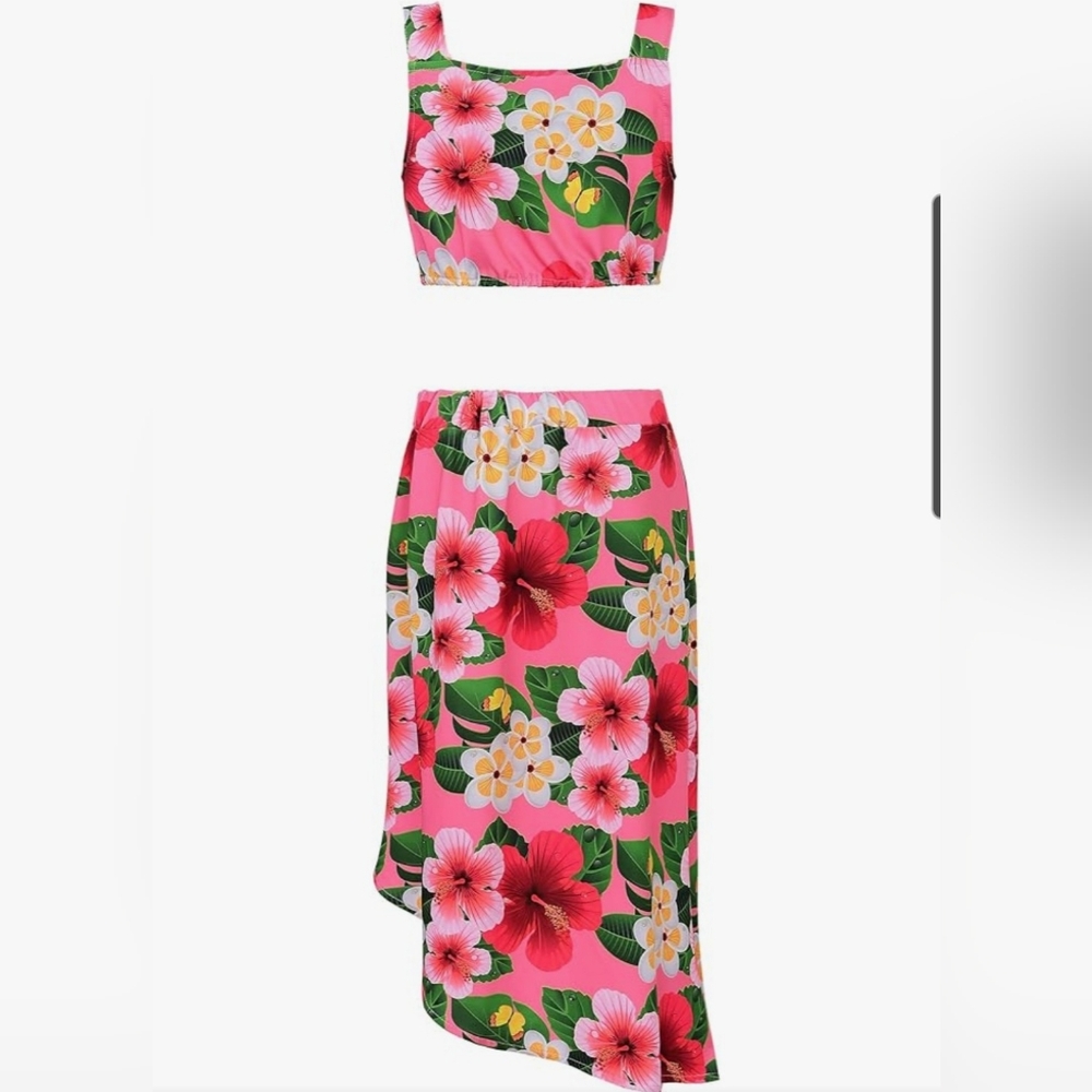 Girls Floral Two-Piece Hawaiian Set Size 140 Fits 9-10 Year Olds